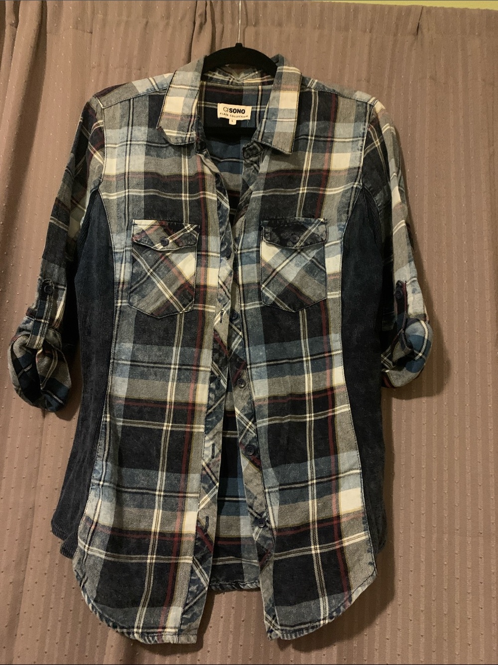 CI SONO Blue Plaid Button-Up Shirt Large